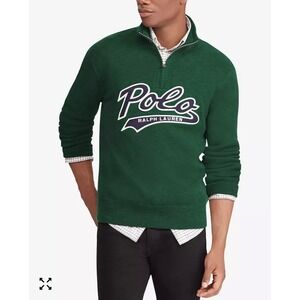 Polo Ralph Lauren Green Half Zip Logo Patch Sweater Size Large